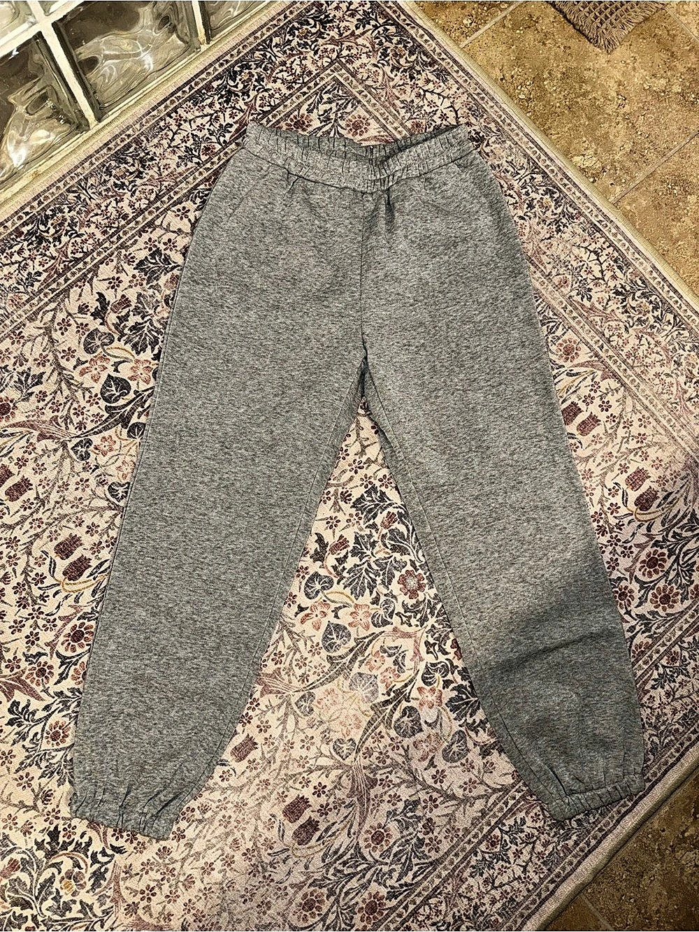 SHEIN Petite Solid Elastic Waist Sweatpants Gray Medium